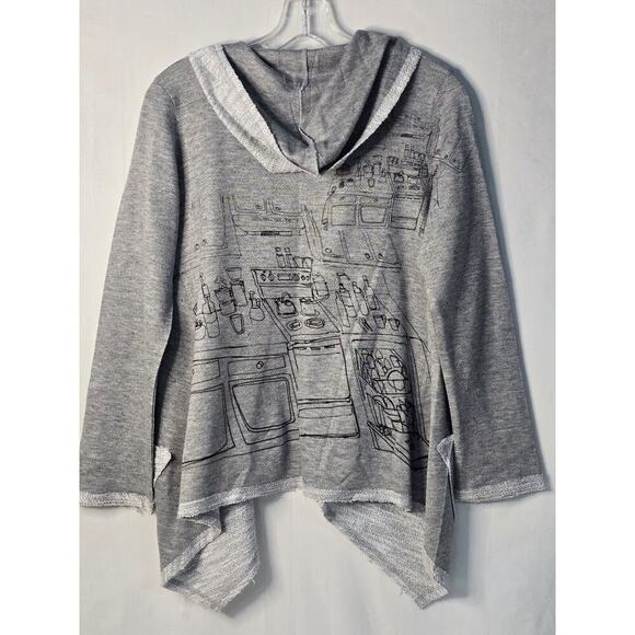 Inoah Punk BEACH Terry Open Hoodie Small Gray Graphic Kitchen Pockets EUC - Picture 1 of 7
